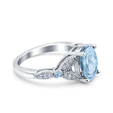Oval Art Deco Wedding Ring Accent Vintage Simulated Aquamarine CZ 925 Sterling Silver