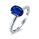 Oval Cathedral Solitaire Wedding Ring Simulated Blue Sapphire CZ 925 Sterling Silver