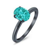 Oval Cathedral Solitaire Wedding Ring Black Tone, Simulated Paraiba Tourmaline CZ 925 Sterling Silver