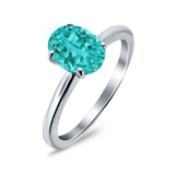 Oval Cathedral Solitaire Wedding Ring Simulated Paraiba Tourmaline CZ 925 Sterling Silver