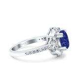 Oval Art Deco Wedding Ring Accent Vintage Simulated Blue Sapphire CZ 925 Sterling Silver