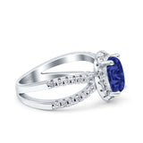 Art Deco Oval Engagement Ring Simulated Blue Sapphire CZ 925 Sterling Silver