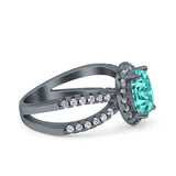 Art Deco Oval Engagement Ring Black Tone, Simulated Paraiba Tourmaline CZ 925 Sterling Silver