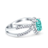 Art Deco Oval Engagement Ring Simulated Paraiba Tourmaline CZ 925 Sterling Silver