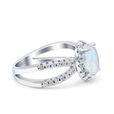 Art Deco Oval Engagement Ring Lab Created White Opal 925 Sterling Silver