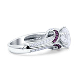 Split Shank Halo Oval Wedding Ring Amethyst Simulated Cubic Zirconia 925 Sterling Silver