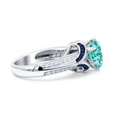 Split Shank Halo Oval Wedding Engagement Ring Blue Sapphire Simulated Paraiba Tourmaline CZ 925 Sterling Silver