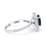 Halo Art Deco Cushion Cut Wedding Ring Simulated Black CZ 925 Sterling Silver