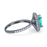 Halo Art Deco Cushion Cut Wedding Ring Black Tone, Simulated Paraiba Tourmaline CZ 925 Sterling Silver