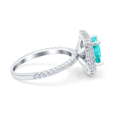 Halo Art Deco Cushion Cut Wedding Ring Simulated Paraiba Tourmaline CZ 925 Sterling Silver