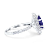 Halo Art Deco Marquise Wedding Ring Simulated Blue Sapphire CZ 925 Sterling Silver