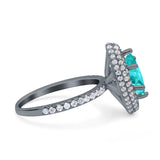 Halo Art Deco Marquise Wedding Ring Black Tone, Simulated Paraiba Tourmaline CZ 925 Sterling Silver