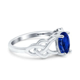 Oval Solitaire Celtic Wedding Ring Simulated Blue Sapphire CZ 925 Sterling Silver