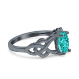 Oval Solitaire Celtic Wedding Ring Black Tone, Simulated Paraiba Tourmaline CZ 925 Sterling Silver