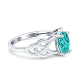 Oval Solitaire Celtic Wedding Ring Simulated Paraiba Tourmaline CZ 925 Sterling Silver