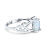 Oval Solitaire Celtic Wedding Ring Lab Created White Opal 925 Sterling Silver