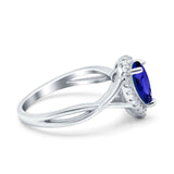 Teardrop Pear Twist Infinity Shank Wedding Ring Simulated Blue Sapphire CZ 925 Sterling Silver