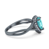 Pear Twist Infinity Shank Wedding Ring Black Tone, Simulated Paraiba Tourmaline CZ 925 Sterling Silver