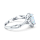 Pear Twist Infinity Shank Wedding Ring Lab Created White Opal 925 Sterling Silver