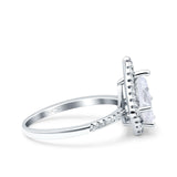 Halo Art Deco Solitaire Accent Pear Wedding Bridal Ring Simulated Cubic Zirconia 925 Sterling Silver
