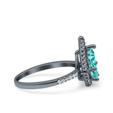 Halo Art Deco Solitaire Accent Pear Wedding Bridal Ring Black Tone, Simulated Paraiba Tourmaline CZ 925 Sterling Silver