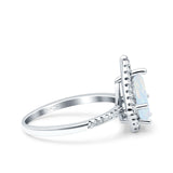 Halo Art Deco Solitaire Accent Pear Wedding Bridal Ring Lab Created White Opal 925 Sterling Silver