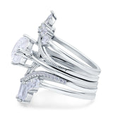 Trio Set Wedding Ring Three Piece Bridal Round Simulated Cubic Zirconia 925 Sterling Silver