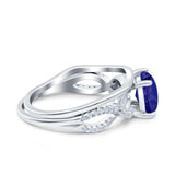 Two Piece Art Deco Princess Cut Wedding Bridal Ring Simulated Blue Sapphire CZ 925 Sterling Silver