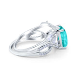 Two Piece Art Deco Emerald Cut Wedding Bridal Ring Simulated Paraiba Tourmaline CZ 925 Sterling Silver