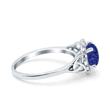 Celtic Halo Art Deco Wedding Ring Round Simulated Blue Sapphire CZ 925 Sterling Silver