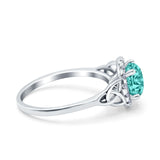 Celtic Halo Art Deco Wedding Ring Round Simulated Paraiba Tourmaline CZ 925 Sterling Silver