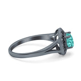 Celtic Halo Engagement Ring Round Black Tone, Simulated Paraiba Tourmaline CZ 925 Sterling Silver