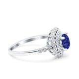 Halo Art Deco Wedding Ring Round Simulated Blue Sapphire CZ 925 Sterling Silver