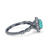 Vintage Art Deco Halo Oval Engagement Ring Black Tone, Simulated Paraiba Tourmaline CZ 925 Sterling Silver