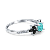 Art Deco Engagement Ring Simulated Black Round Simulated Paraiba Tourmaline CZ 925 Sterling Silver