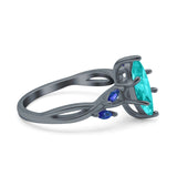 Infinity Twist Sapphire Marquise Wedding Ring Black Tone, Simulated Paraiba Tourmaline CZ 925 Sterling Silver