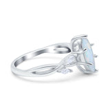 Infinity Twist Marquise Art Deco Engagement Ring Lab Created White Opal 925 Sterling Silver