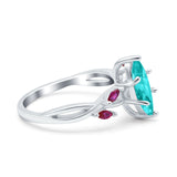 Infinity Twist Marquise Wedding Ring Simulated Paraiba Tourmaline CZ & Ruby 925 Sterling Silver