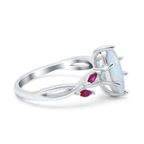 Infinity Twist Marquise Wedding Ring Lab Created White Opal & Ruby 925 Sterling Silver