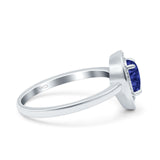 Teardrop Pear Art Deco Wedding Ring Simulated Blue Sapphire CZ 925 Sterling Silver