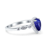 Halo Pear Engagement Ring Simulated Blue Sapphire CZ 925 Sterling Silver