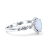 Halo Pear Engagement Ring Lab Created White Opal 925 Sterling Silver
