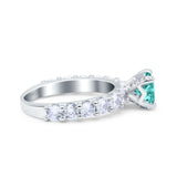 Art Deco Wedding Bridal Ring Round Simulated Paraiba Tourmaline CZ 925 Sterling Silver