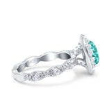 Oval Art Deco Halo Wedding Bridal Ring Simulated Paraiba Tourmaline CZ 925 Sterling Silver