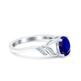 Oval Art Deco Engagement Bridal Ring Simulated Blue Sapphire CZ 925 Sterling Silver