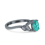 Oval Art Deco Engagement Bridal Ring Black Tone, Simulated Paraiba Tourmaline CZ 925 Sterling Silver