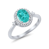 Art Deco Engagement Ring Halo Oval Simulated Paraiba Tourmaline CZ 925 Sterling Silver