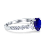 Art Deco Pear Shape Wedding Bridal Ring Simulated Blue Sapphire CZ 925 Sterling Silver