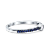 Petite Dainty Wedding Band Ring Blue Sapphire Round Simulated Cubic Zirconia 925 Sterling Silver