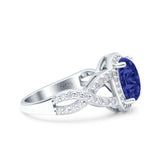 Infinity Twisted Shank Art Deco Oval Wedding Ring Simulated Blue Sapphire CZ 925 Sterling Silver